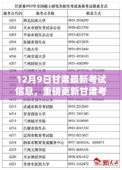 甘肅考試資訊大揭秘，最新考試信息一網打盡，重磅更新解析考試安排（12月9日）