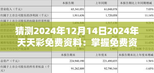 猜測2024年12月14日2024年天天彩免費資料：掌握免費資訊的機遇