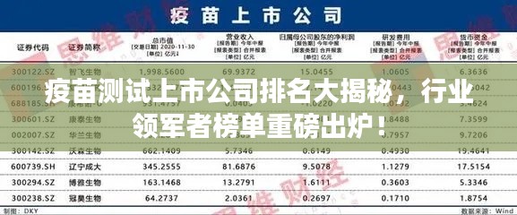 疫苗測(cè)試上市公司排名大揭秘，行業(yè)領(lǐng)軍者榜單重磅出爐！