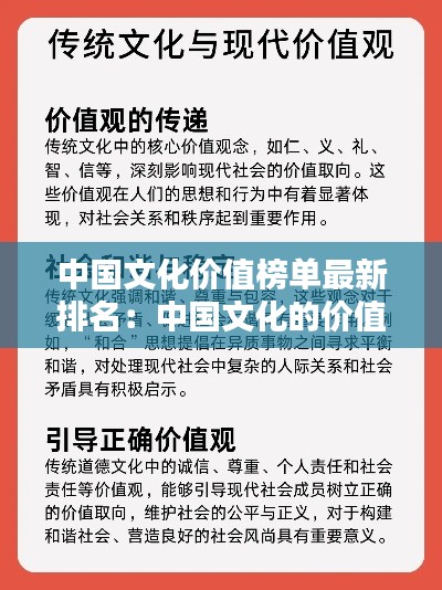 中國文化價值榜單最新排名：中國文化的價值觀內(nèi)容及意義 