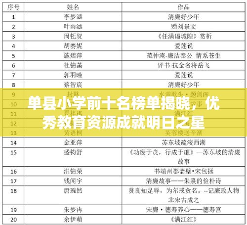 單縣小學前十名榜單揭曉，優(yōu)秀教育資源成就明日之星
