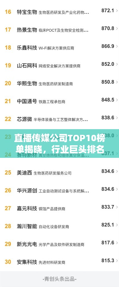 直播傳媒公司TOP10榜單揭曉，行業(yè)巨頭排名及影響力解析