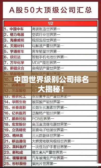 中國世界級別公司排名大揭秘！