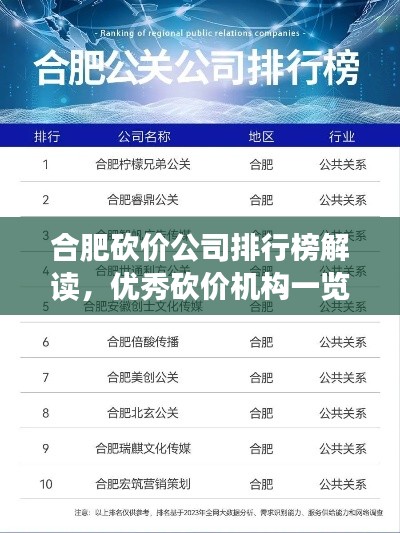 合肥砍價(jià)公司排行榜解讀，優(yōu)秀砍價(jià)機(jī)構(gòu)一覽