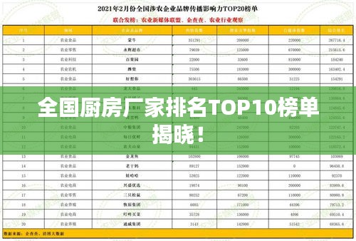 全國廚房廠家排名TOP10榜單揭曉！