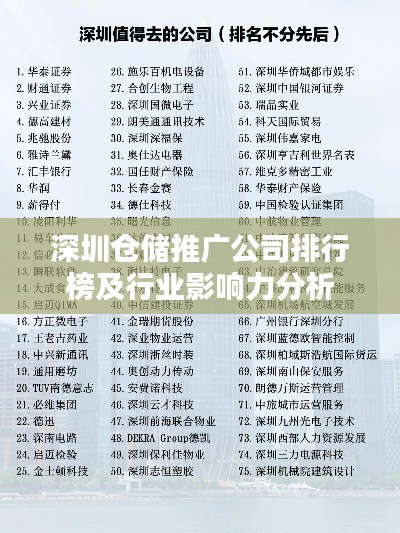 深圳倉儲推廣公司排行榜及行業(yè)影響力分析