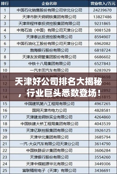 天津好公司排名大揭秘，行業(yè)巨頭悉數(shù)登場！