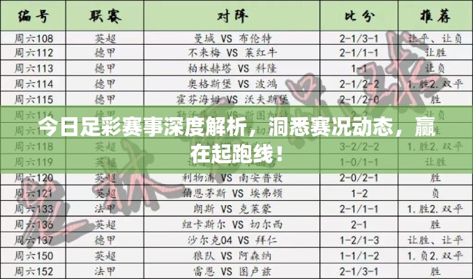 今日足彩賽事深度解析，洞悉賽況動態(tài)，贏在起跑線！