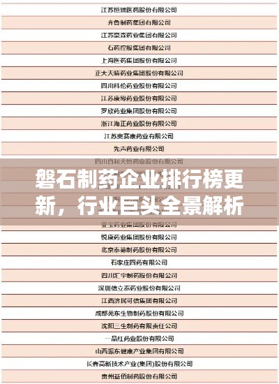 磐石制藥企業(yè)排行榜更新，行業(yè)巨頭全景解析