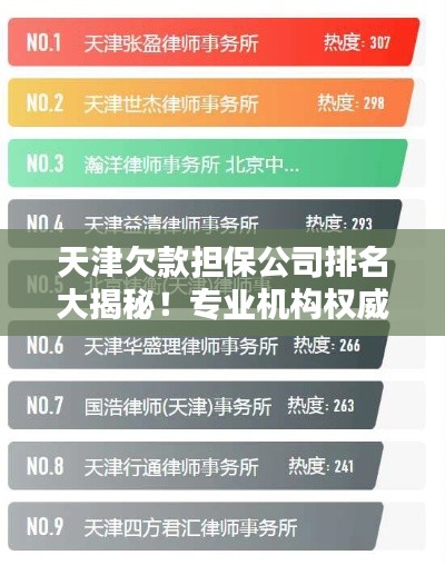 天津欠款擔保公司排名大揭秘！專業(yè)機構(gòu)權(quán)威榜單出爐！